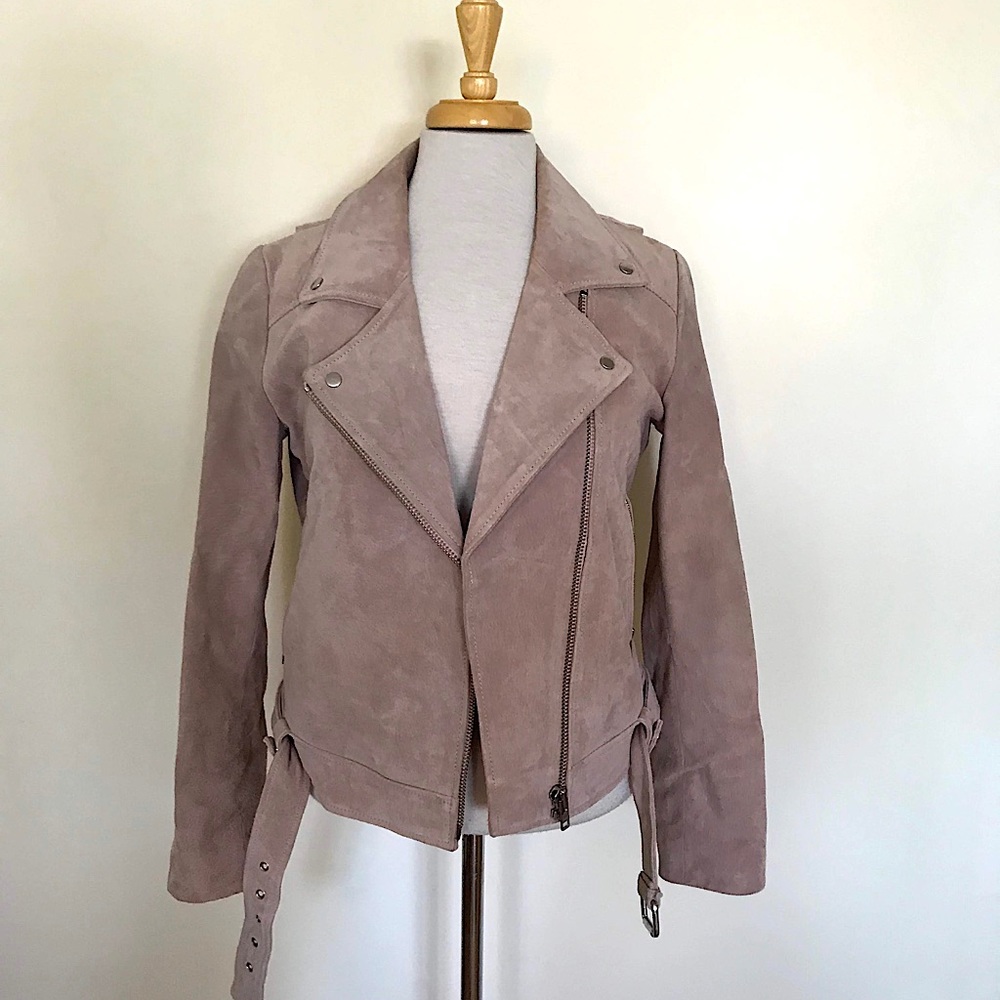 Current Air Blush Pink Mauve Suede Leather Biker Motorcycle Moto Jacket